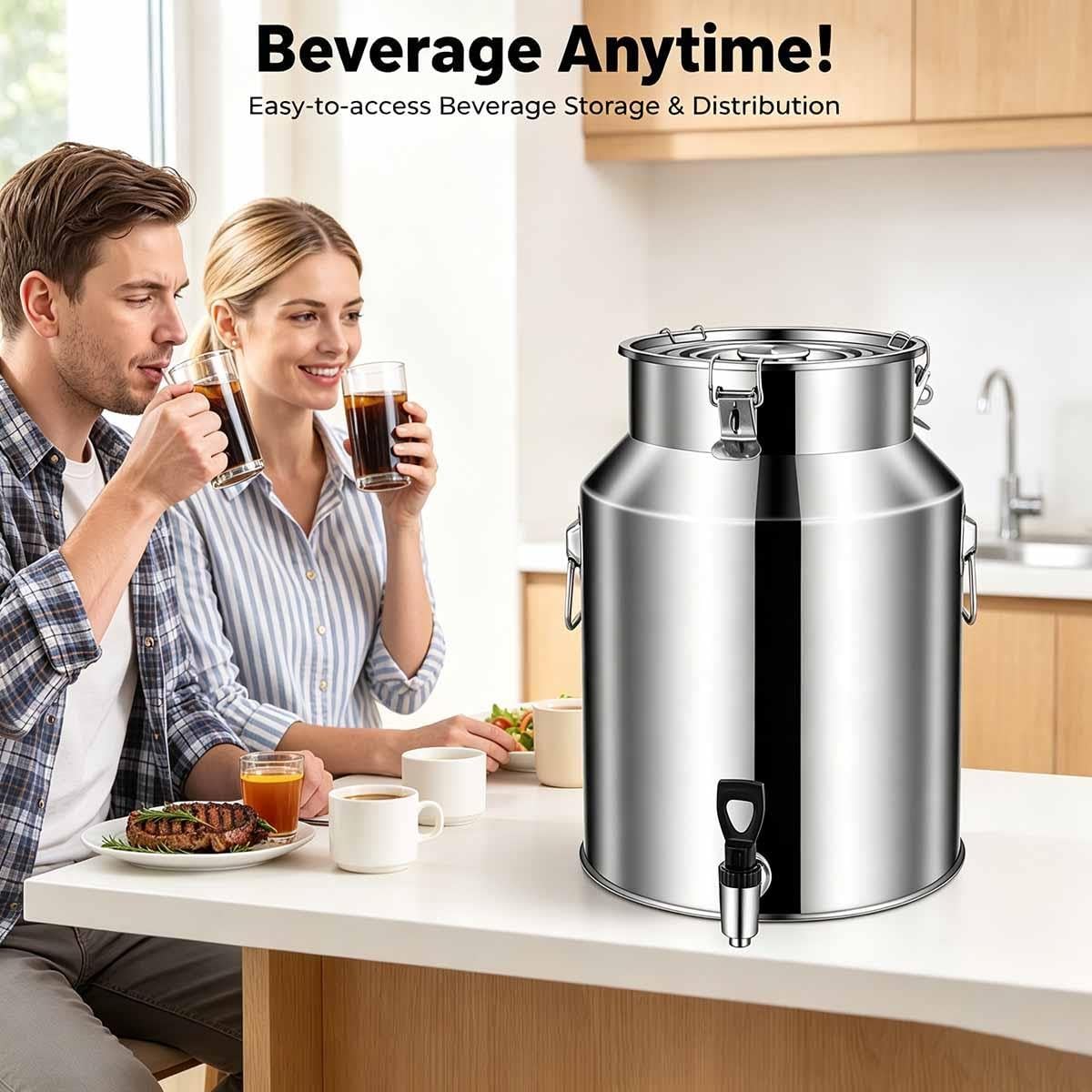 Jarra De Leche Acero Inoxidable 304 Recipiente Lácteo Cántara De Alimentos | Cubo Hermético Con Tapa A Prueba De Fugas Asas Soldadas Para Guardar Harina Queso Ghee Sólidos(Without faucet,58L)