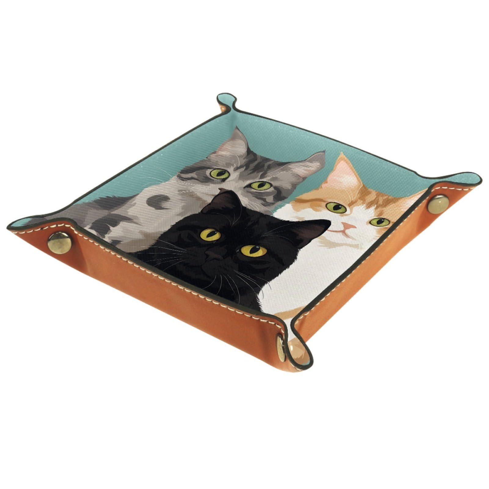 VAPOKF Cats Portable Dice Rolling Tray, Microfiber Leather Dice Holder Game Box for D&D, RPG, Table Games or Desktop Phone Key Storage, 20.5 × 20.5 cm