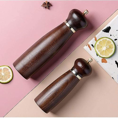 Miniatura 7 de CAFFIA Molinillo de sal y pimienta de madera, molinillo manual de madera para sal, pimienta, agitadores recargables con rotor de acero al carbono de