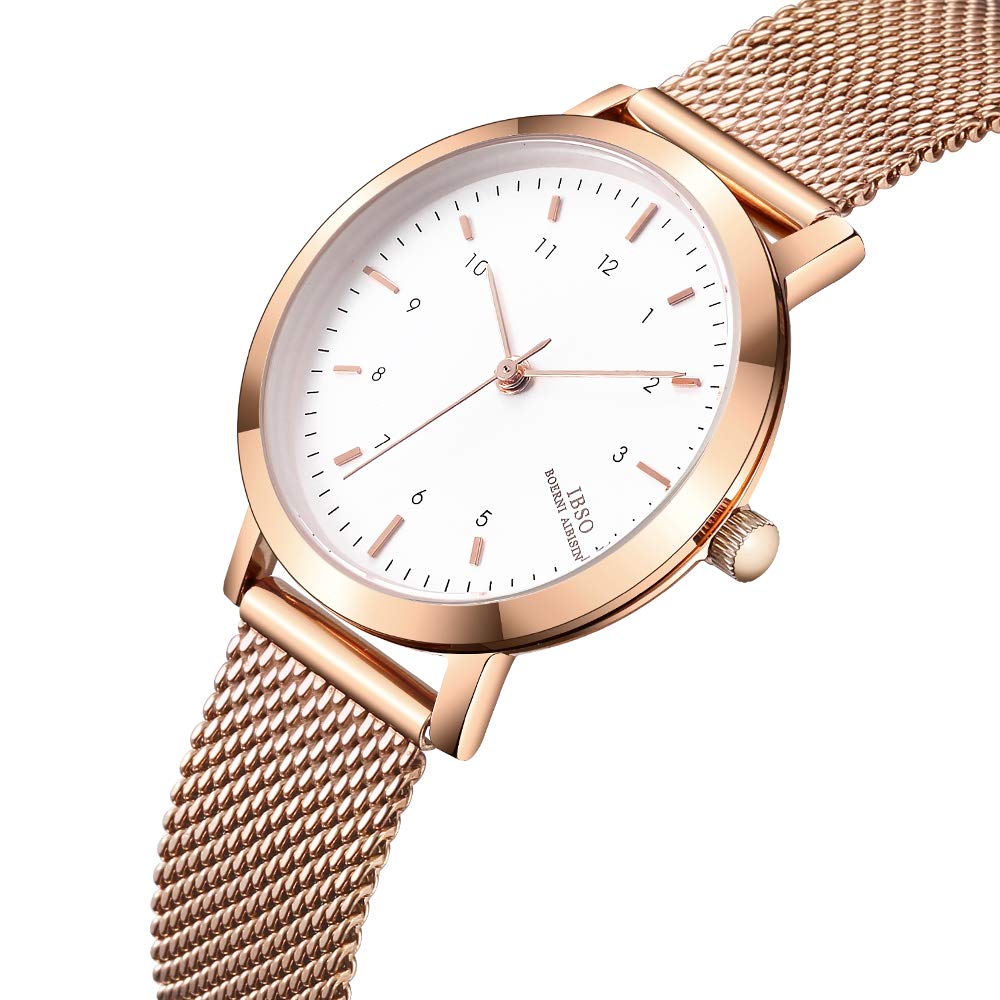 IBSO BOERNI AIBISINO Women Stainless Steel Band Watches Ladies Quartz Wristwatches Waterproof Mesh Bracelet Watch Relogio Feminino (3639 Rose Gold)