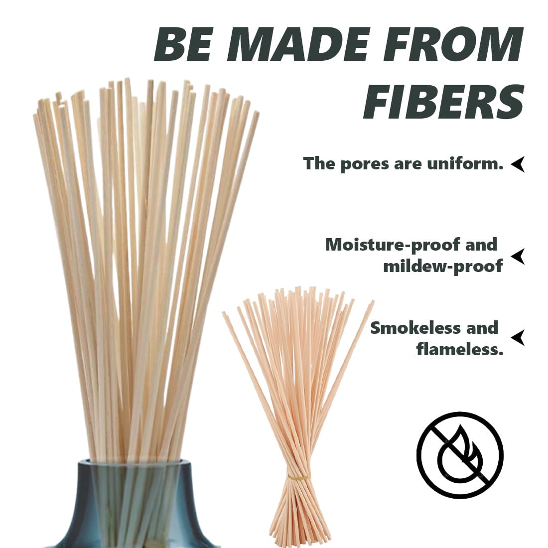 Set de difusor de Varillas 30 Piezas, Varillas difusoras de Fibra de ratán, aptas para hogares, oficinas, hoteles y spas (30 cm × 4 mm) (Color Madera Natural)