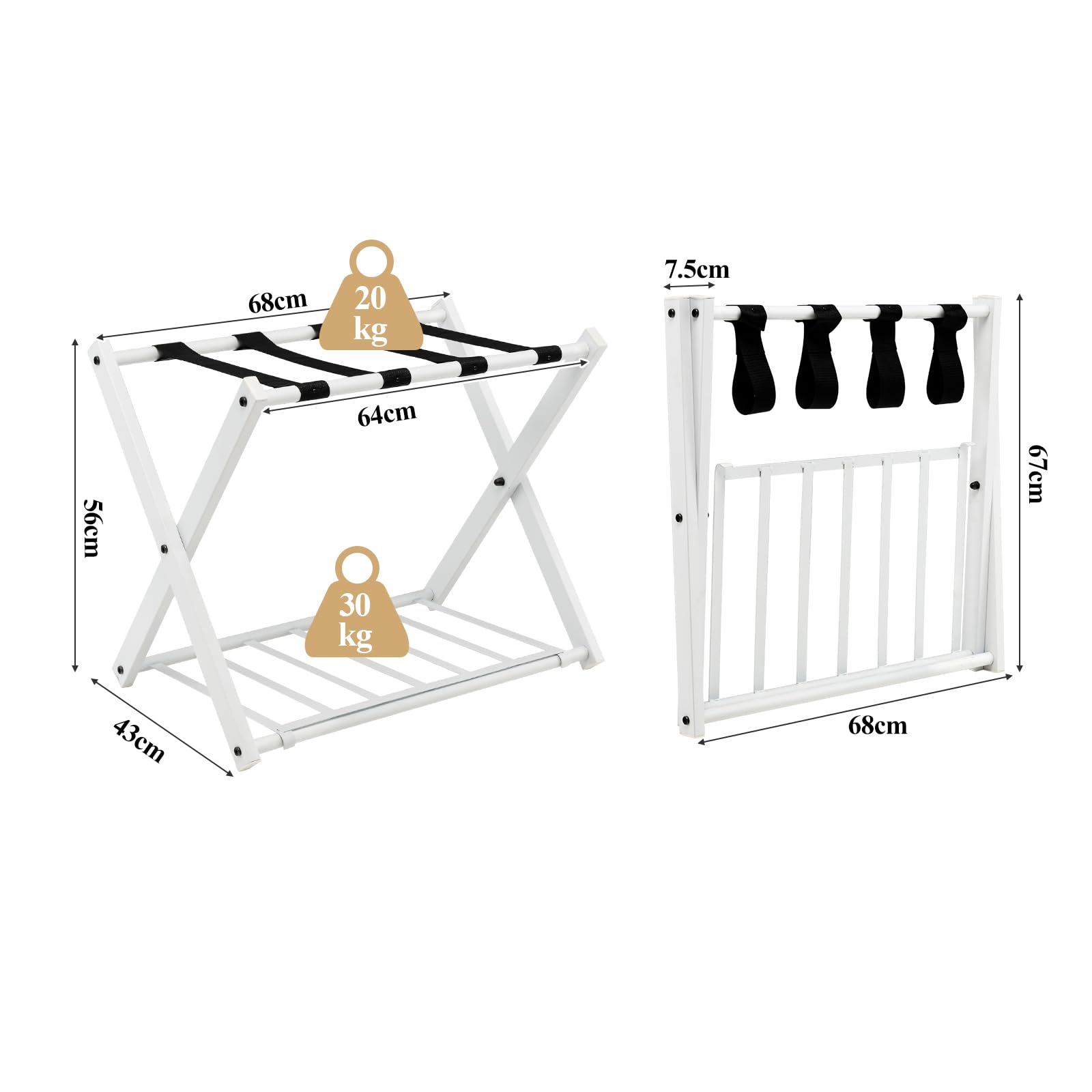 Portavaligie Pieghevole Metallico 2 Pezzi - Cavalletto Reggibagagli 60kg - Foto 5