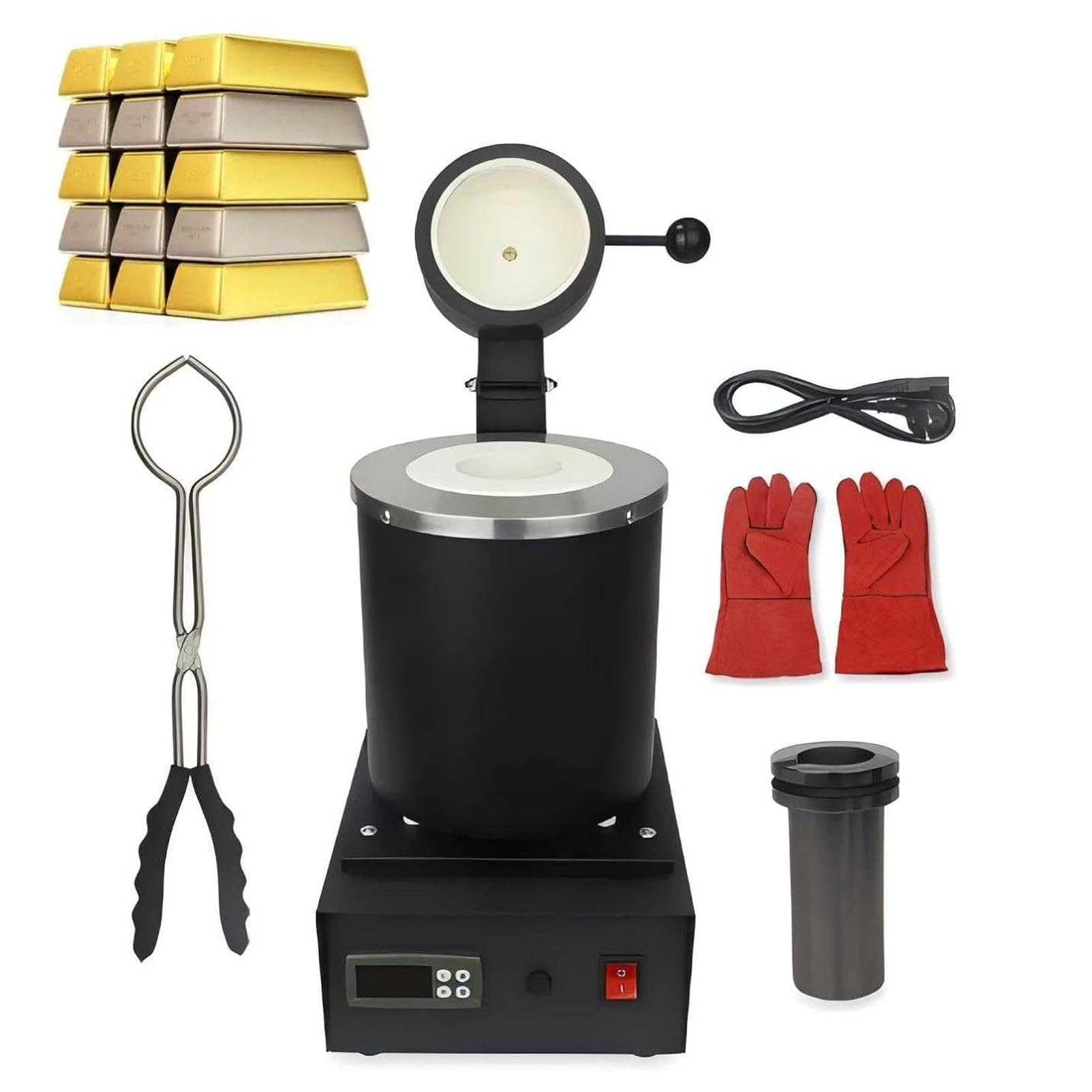 Pnpaea Electric Gold Melting Furnace,1150℃ Digital Metal Smelting Machine,with Graphite Crucible for Copper,Aluminum Refining Casting Furnace withoutSchutznetz-Black2kg