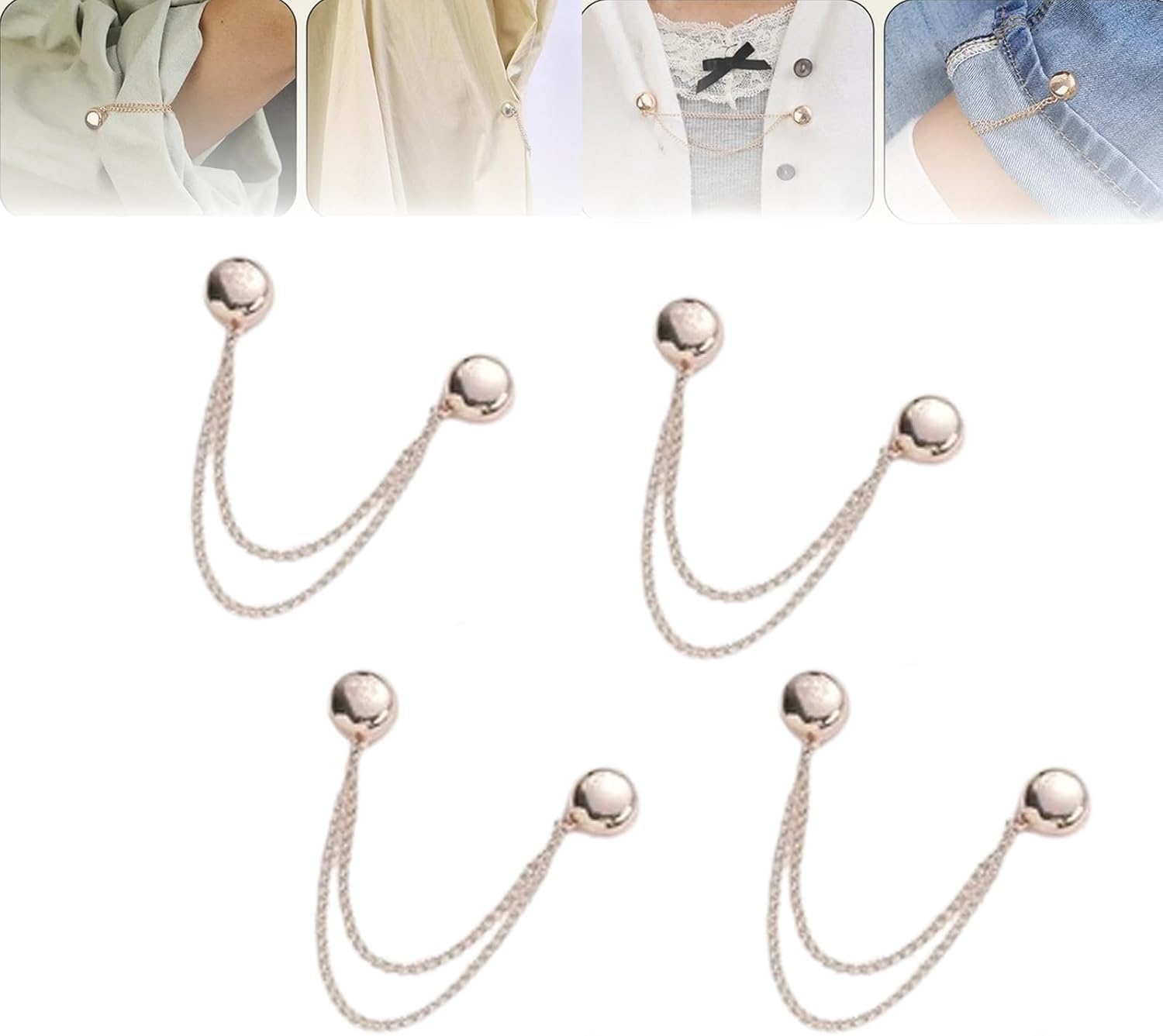 Multi-Function Magnetic Clothing Clips,Scarf Magnets Buckle Pinless Brooch Clothes Magnet Hijab Pins Decorate,Long Chain Magnetic Shirt Accessories,T-Shirt Clips (Rose Gold*4pcs)