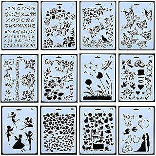 12pcs Drawing Painting Stencils Scale Template Sets, Plastic Shapes Stencils Graphics Stencils for Children Creation,Scrapbooking, DIY Albums Accessories