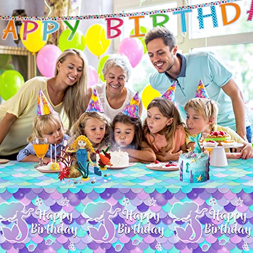 3 Pcs Mermaid Tablecloth-Happy Birthday Mermaids Table Cover, Disposable Plastic Rectangle Ocean Under The Sea Mermaids Table Cloth for Mermaid Birthday Decorations and Party Supplies, 54 x 108 Inch by PERFQU - Image 6