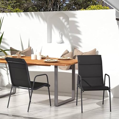 Patio Chairs 2 pcs Steel and Textilene Black Outdoor Patio Dining Lawn Outdoor Dining Chairs Sillas para Comedor for Living Room Courtyard Study