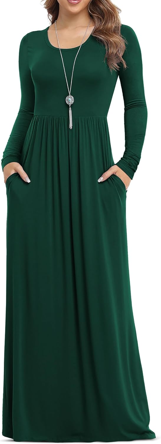 VIISHOW Women's Long Sleeve Loose Plain Maxi Dresses Casual Long Dresses with Pockets