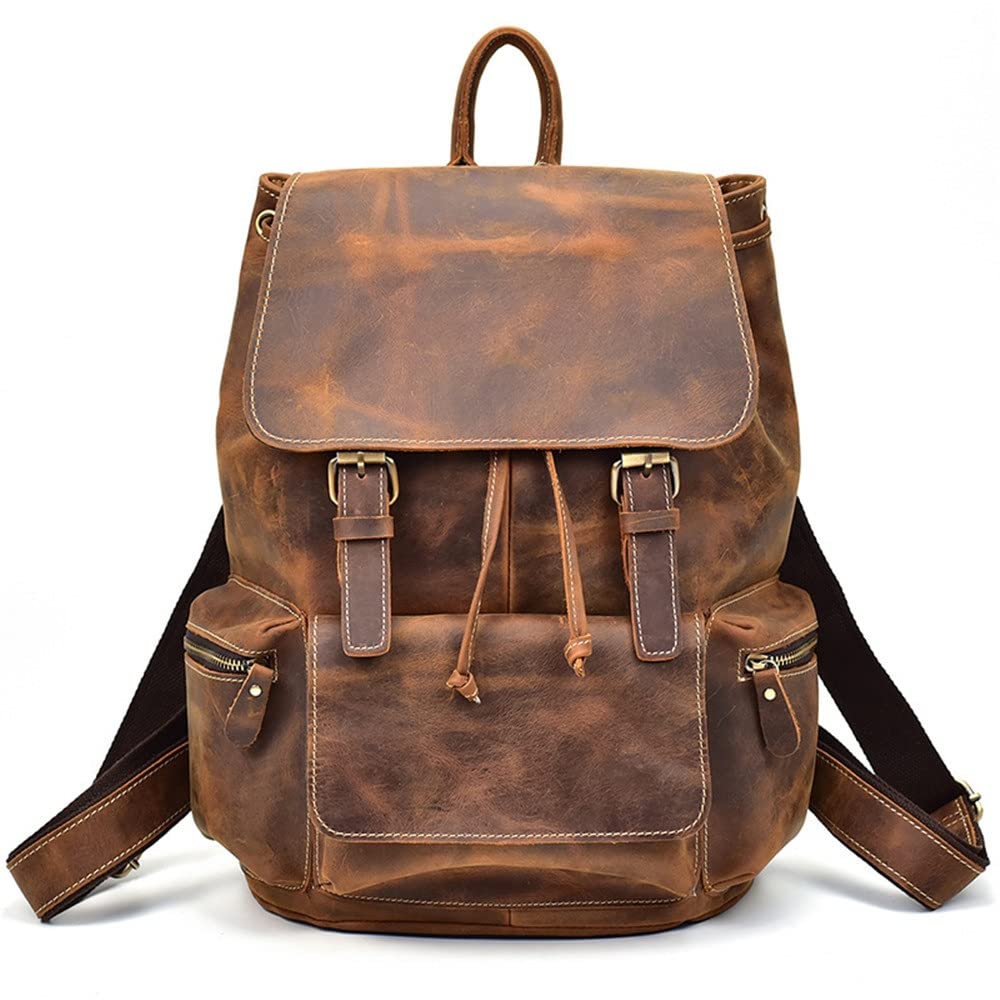 Sac à dos homme rétro fait main en toile et cuir de grande capacité pour loisirs