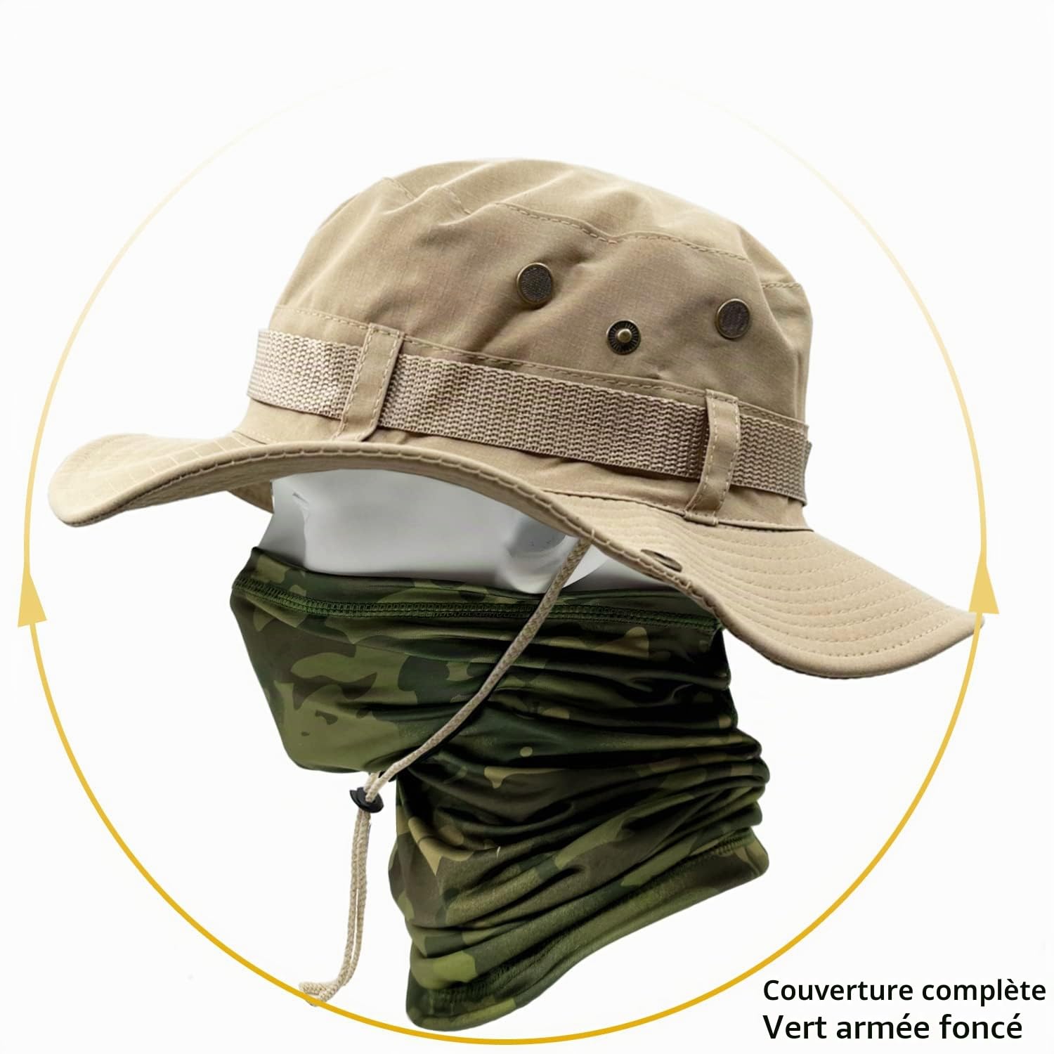 ehsbuy Chapeau de Soleil Hommes à Large Bord Camo Chapeau Homme Visage Écharpe Camouflage Militaire Armée Chapeau Seau Safari Chapeaux de Randonnée Chasse Plage Cap
