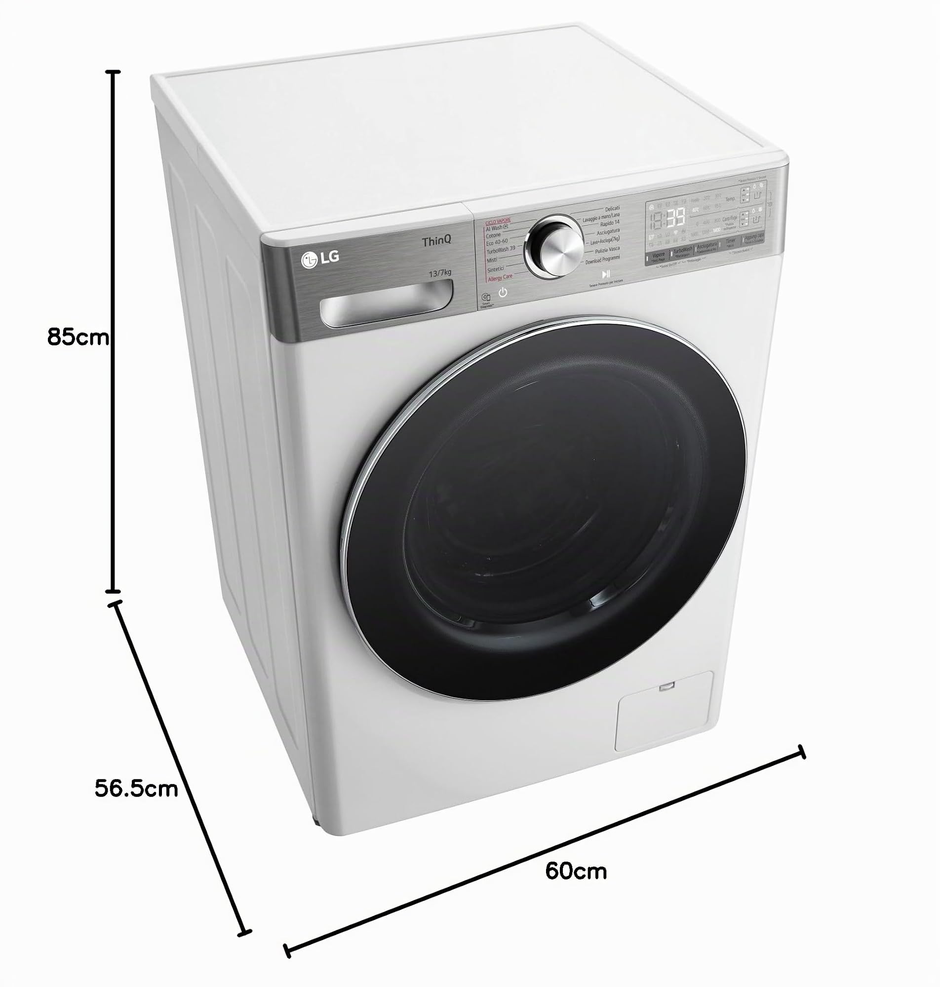 LG AI DD D4R9513TPWC Lave-sécheuse 13/7 kg, série R9, classe D, lave-linge, sèche-linge, 1400 tours, TurboWash 360, vapeur Steam+ et anti-pli, auto-dosage, Wi-Fi, blanc