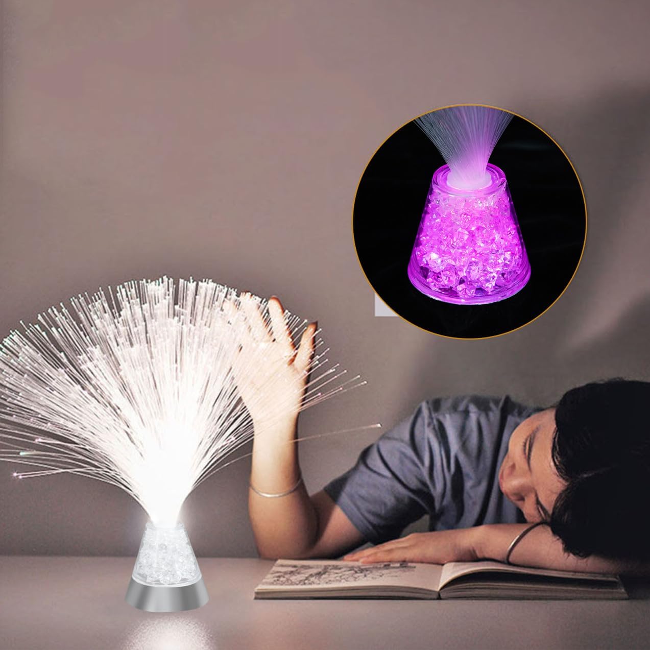 Vaguelly Chic Remote Control LED Fiber Optic Night Lamp Decorative Tabletop Light for Bedroom Party Home Hotel Romantic Illumination and Stylish Optic Lighting