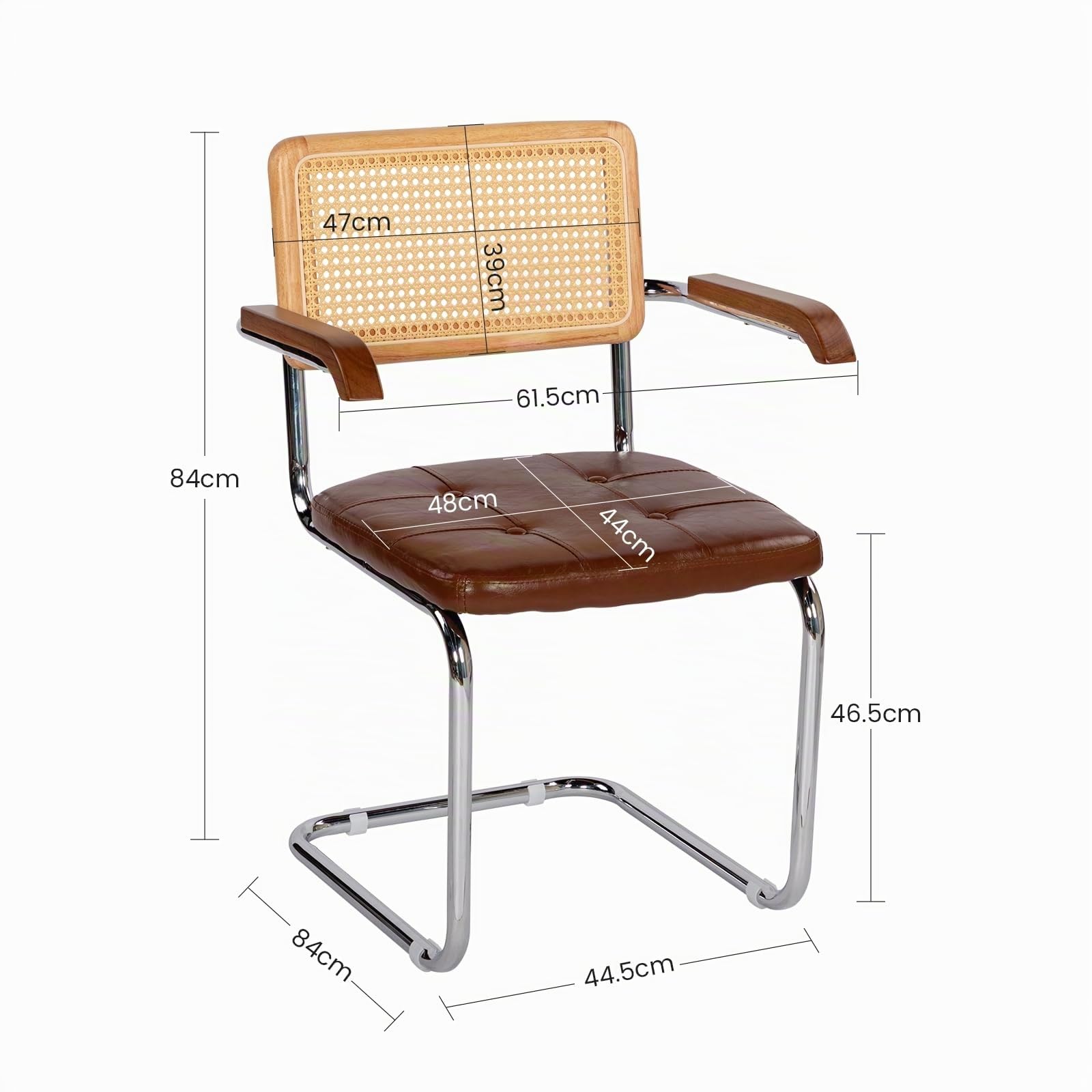 EGGREE Pack de 2 Sillas de Comedor de Ratán con Reposabrazos y Estructura de Hierro Galvanizado, Sillas Tapizadas en PU para Salas de Reuniones, Oficinas y Comedores, G02-Marrón