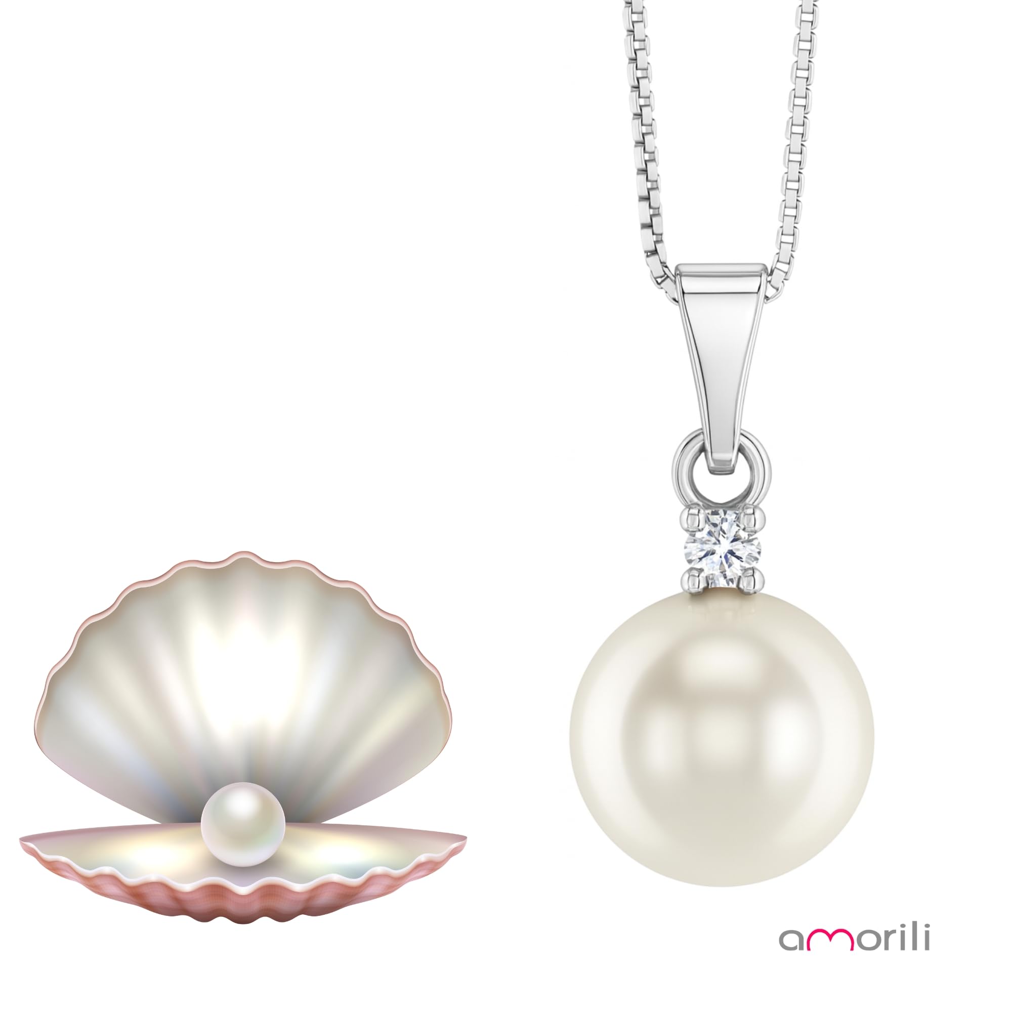 Collana Donna con Ciondolo Perla 12 mm in Argento 925 con Zircone – Gioiello Elegante, Regalo Raffinato per Donna, Accessorio Moda Cerimonia, Matrimonio, Compleanno