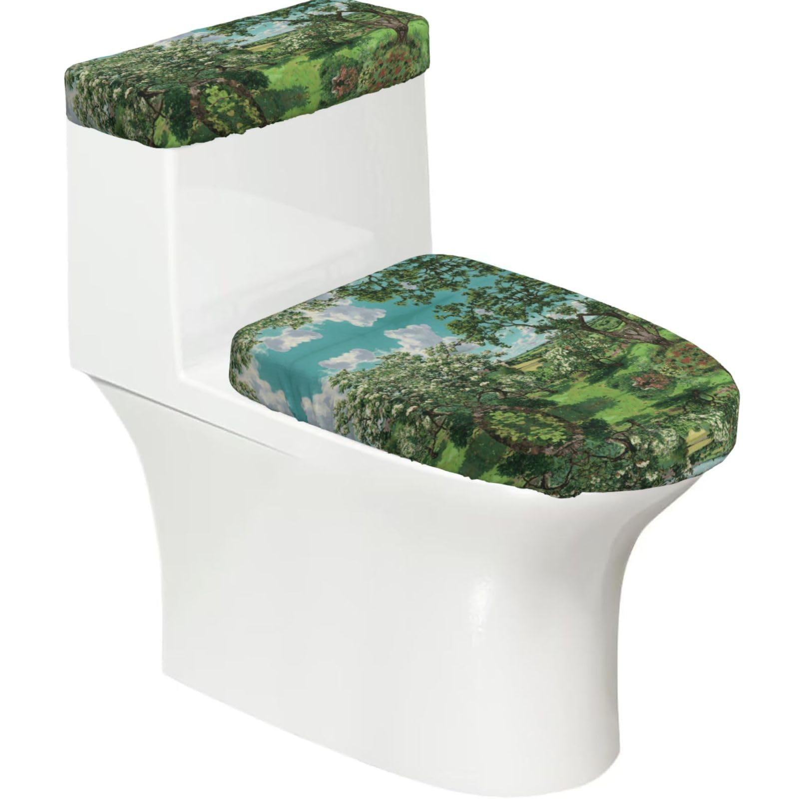 Mrowyc Black Flowers Under The Clouds Printed Toilet Seat Set - Set Of 2 - Universal Toilet Seat Cover - Housewarming Birthday Christmas Gift