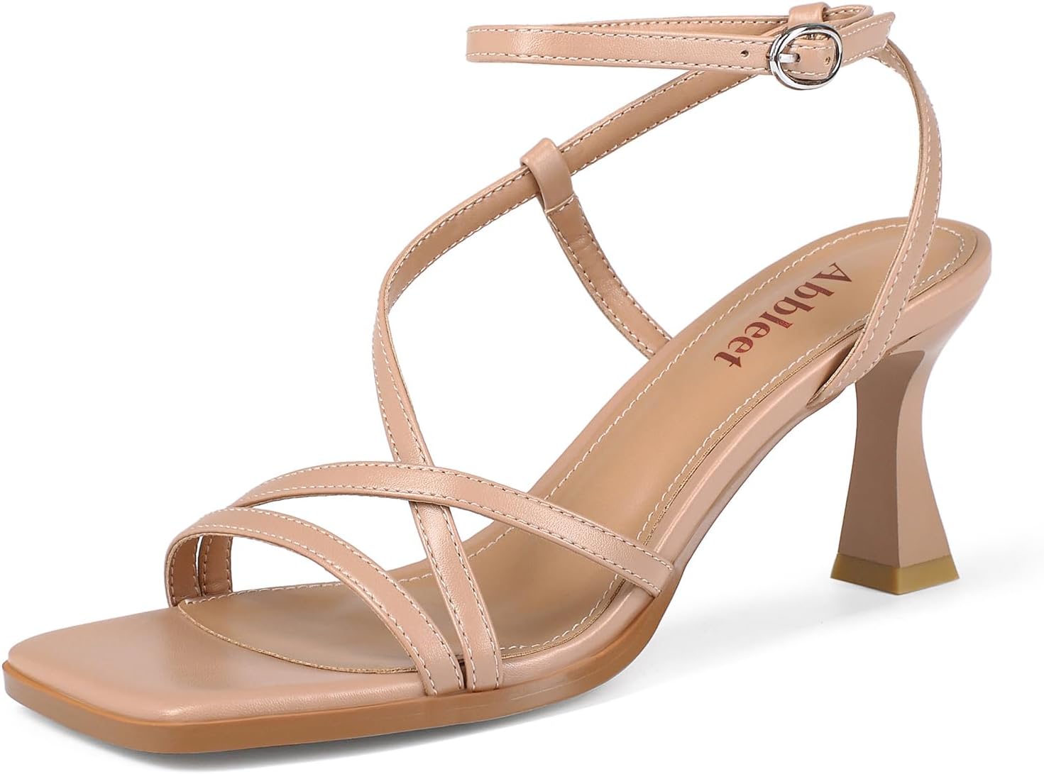 Kitten Heels for Women Square Open Toe Strappy Heeled Sandals Buckle Ankle Strap Heels Wedding Dress Heels