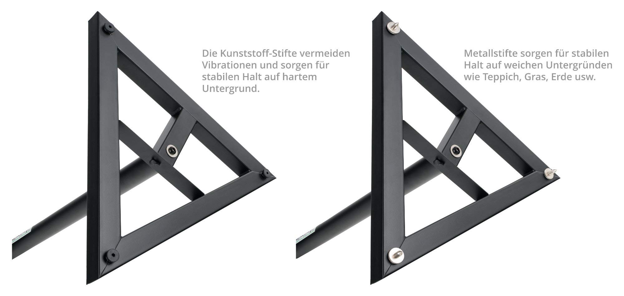 Pronomic SLS-10 2x Supporto per casse Studio Monitor- Altezza regolabile da 80 cm a 130 cm, base triangolare, piedini in gomma, piedini a spillo, acciaio, piastra di supporto con strisce gomma - Nera