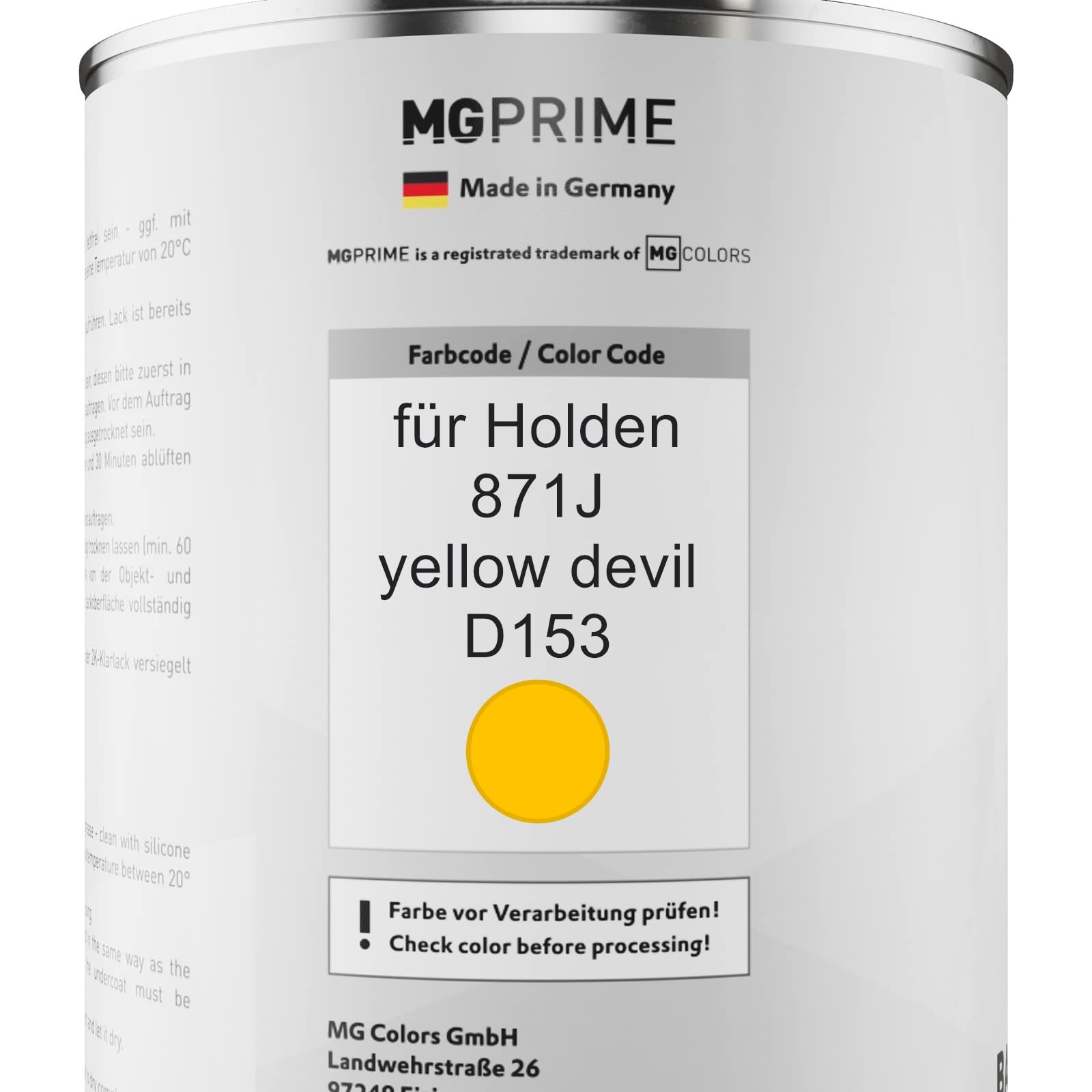 MG PRIME Lakier samochodowy Zestaw puszek dla Holden 871J yellow devil D153 Lakier bazowy 2K Utwardzacz do lakieru bezbarwnego gotowy do natrysku 2,5L
