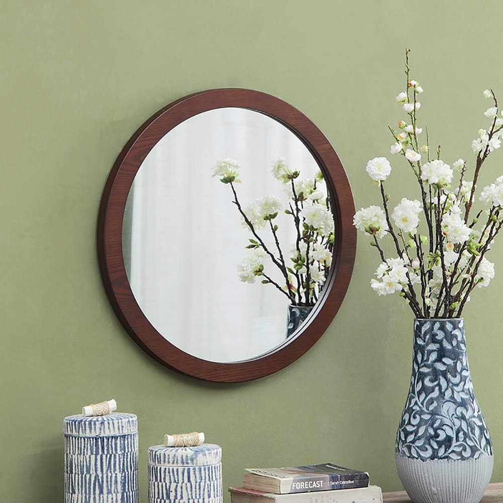 HIHELOHanging Mirror Bathroom，Wall Mirror Round Living Room，, Nordic Simple Round Mirror, Makeup Mirror American Wooden Mirror/Fitting Mirror Creative Wall Mirror,60CM (Size : 30CM)