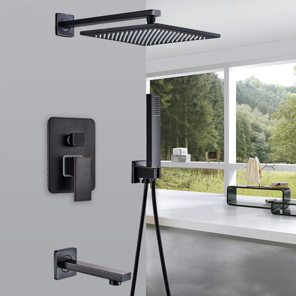 Yniyujkl 16 Inch Shower Set Bathroom Faucet Black Bronze Rain Shower Bath Faucet Wall Mounted Bathtub Shower Mixer Tap Bathroom Shower Faucet Shower Set-,