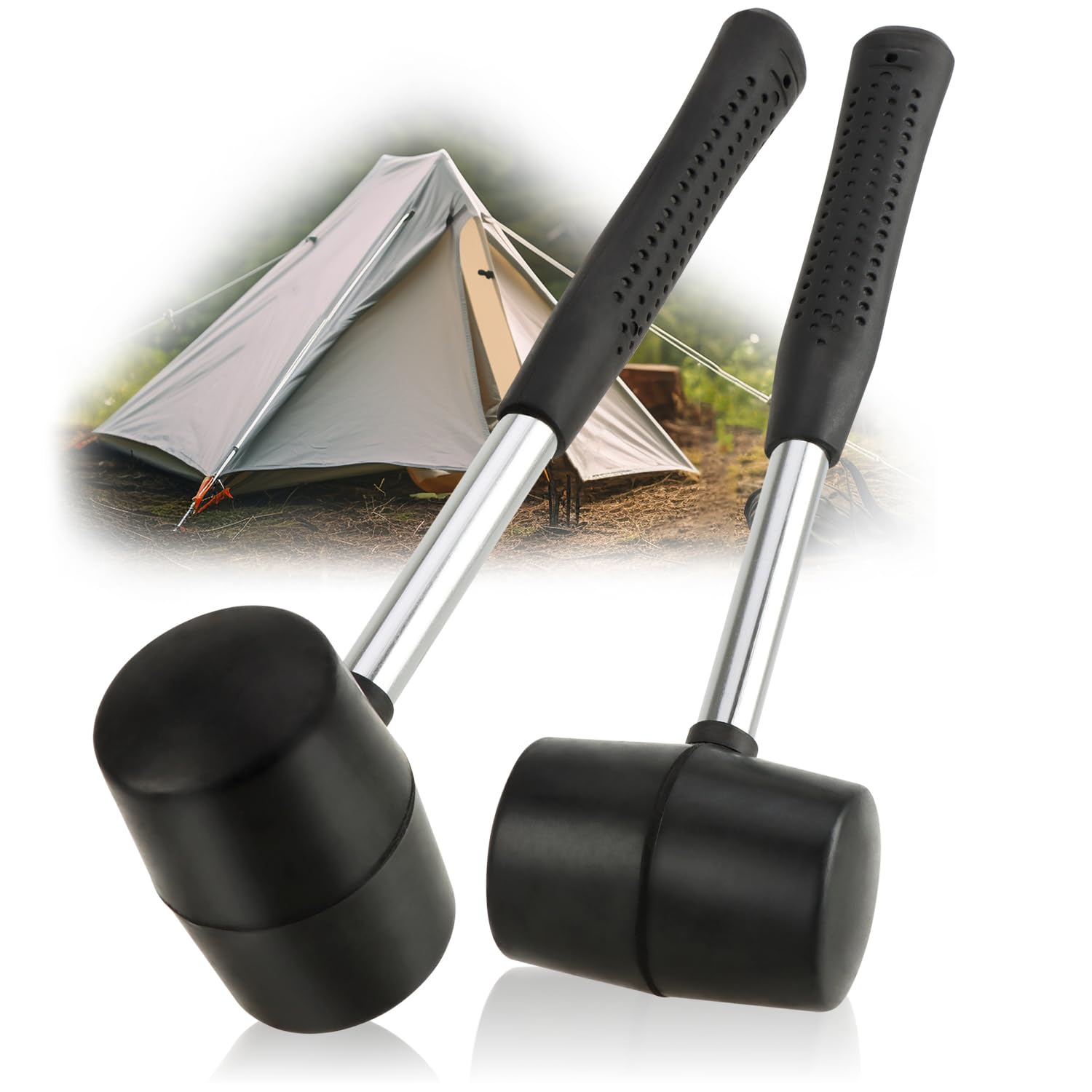 2 x 590 g rubber mallets – camping, tent and outdoor accessories – stable non-slip handle – hammer camping, DIY crafts