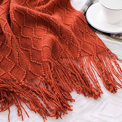 Battilo Home Rust Red Throw Blanket For Couch, Knit Fall Throw Blanket, Soft Fall Decor Throw With Tassel For Foot Of Bed, 50"X60" #TOP7