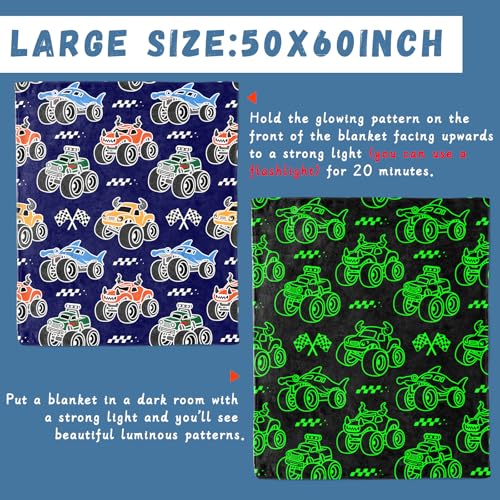 Image of GEULAY Construction Tractor Blanket for Kids, Cars Truck Theme Decor Fleece Throws for Couch, Birthday Gifts for Boys Age 3-12, Glow in the Dark Blankets for Boys Teens, 50x60 inches
