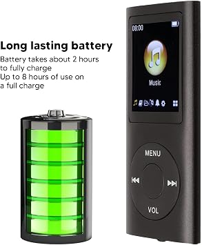 MP3 Player Stylish Multifunctional Lossless Sound Slim 1.8 Inch LCD Screen Portable MP3 Music Player (Black)