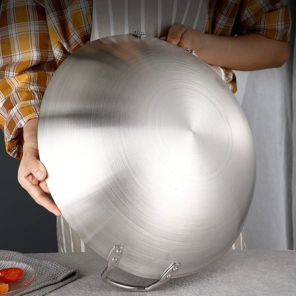 DOITOOL Grillpfanne mit Antihaftbeschichtung, Wokpfanne mit zwei Ohren, tiefe Edelstahl-Bratpfanne, Metall, japanische Rührpfanne, Peking Wok, Küchenhelfer, silberfarben, 32 cm Wokpfanne
