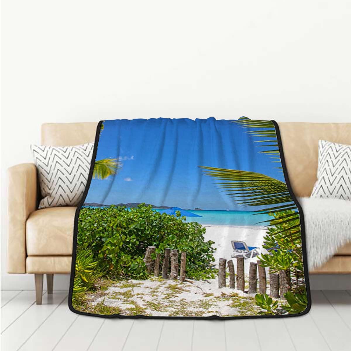 Throw ​Blankets Double Sided Ocean Seychelles Blue Green Double Sided Blanket, Lightweight Breathable Blankets for All-Season 30"X40" 2 Ply Fabric Blanket