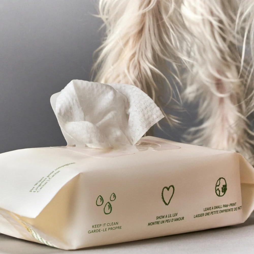 Daily Dog Wipes - Deodorizing Wipes for Paws, Coat & Face | Fermented Sugar Cane, Witch Hazel & Squalane | Compostable VEOCEL Cloth | EWG Verified | Oatmeal Milk & Honey | 80 Count image 4