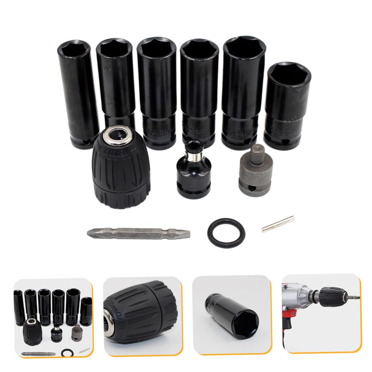Operitacx Set di 12 Bussole ad Impatto in Acciaio Cromo-vanadio da 14mm a 22mm Prestazioni Stabili e Design Compatto per Officina e Uso Domestico
