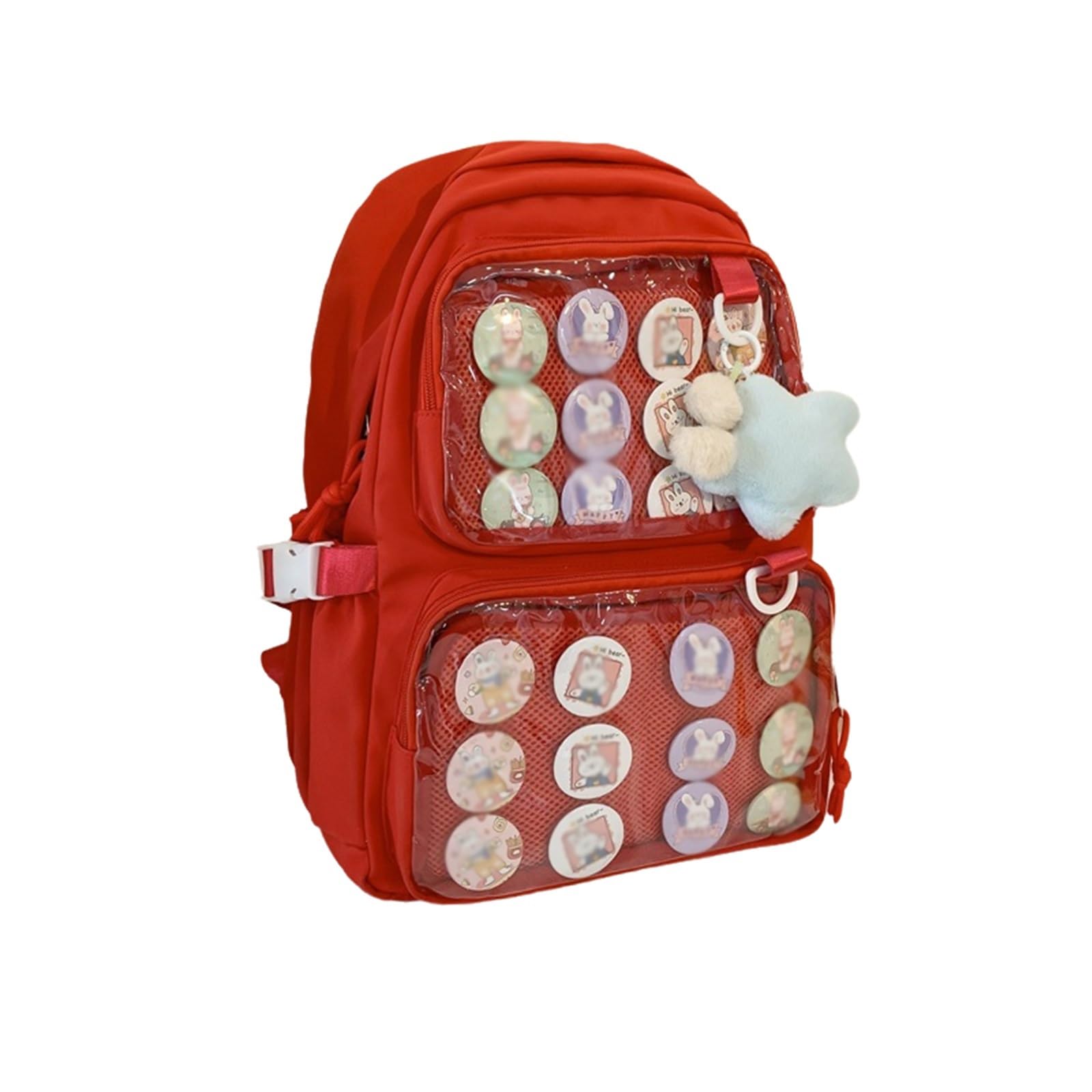 Bbnsiv Unisex Kids Red Kawaii Backpack, Pin Display Backpack With Inserts For Pins, Cute Backpack For Girls Women Men, School Daypack Itabag Hiking Daypack Daily Use Bag (Red)