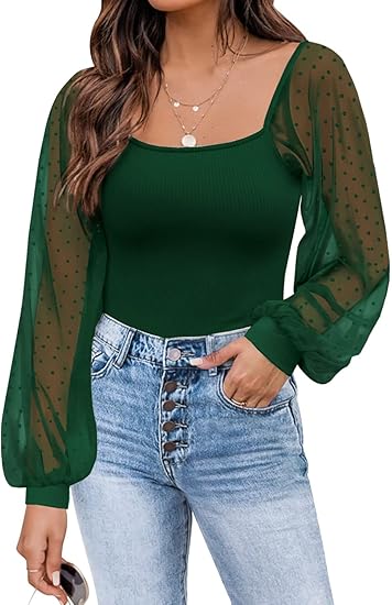 DOROSE womens mesh long sleeve shirts casual blouses tops