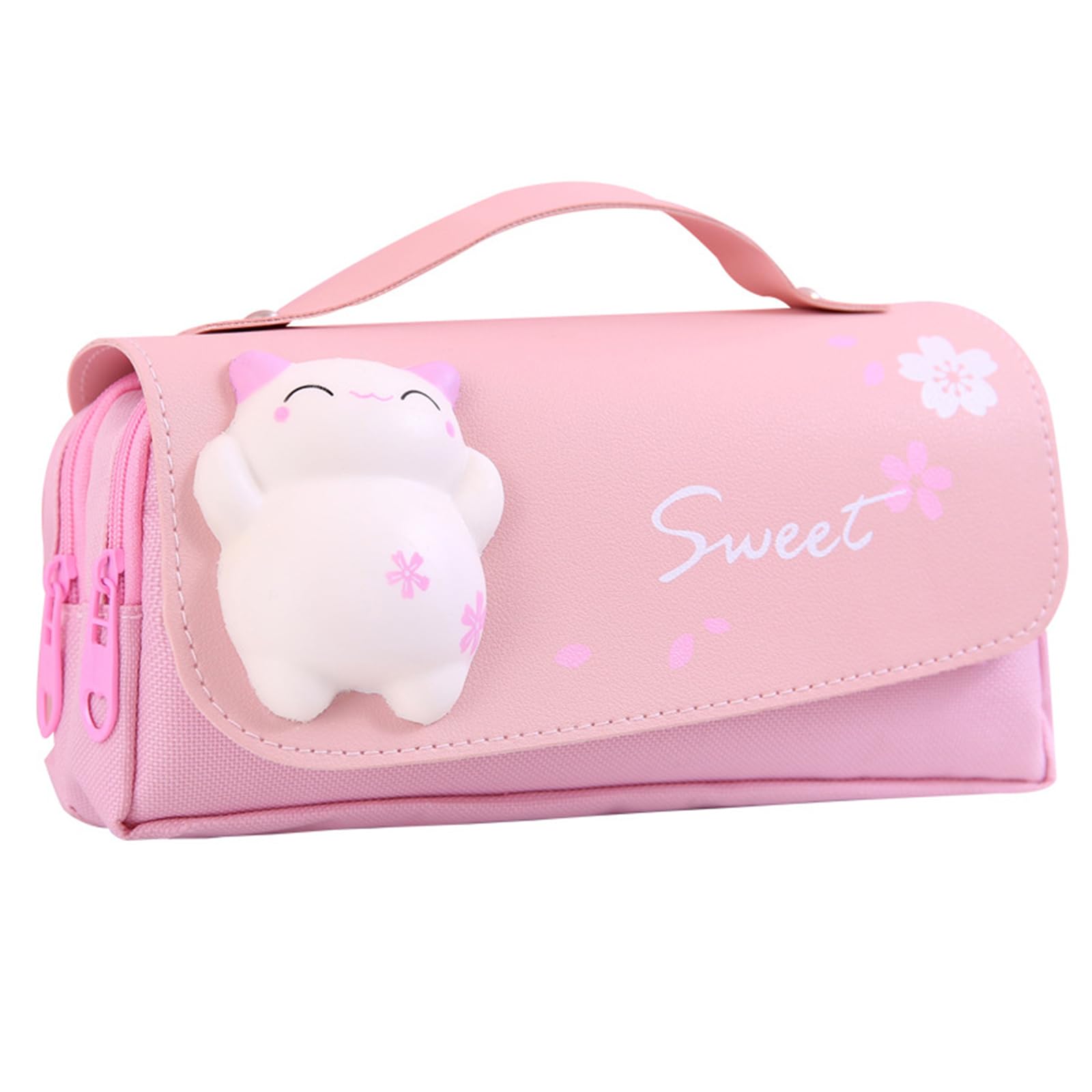 Large Capacity Pencil Case, 3 Compartments Pouch Pen Bag for School Kids Teen Girl, Students Stationery Organizer Stress Release Pencil Case(Pink)