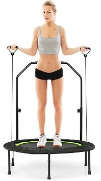 GYMAX Rebounder Trampoline for Adults, 40 Mini Exercise Trampoline with Height Adjustable Bar & Resistance Bands, 330LBS Foldable Workout Trampoline, Small Fitness Trampoline Indoor/Outdoor