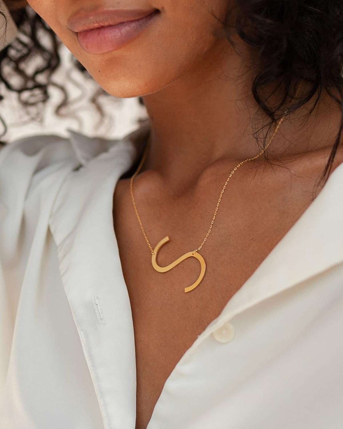 CAITLYNMINIMALIST 18K Gold Plated Sterling Silver Custom Sideways Initial Charm Large Letter Pendant Oversized Monogram Personalized Necklace Bridesmaids Gifts