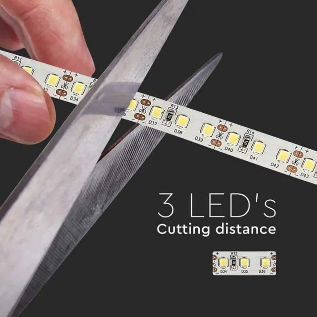 V-TAC Ruban LED bobine de 5 mètres 12 W au mètre ruban lumineux SMD 2835 Couleur de la lumière blanche naturelle 4000 K d'intérieur avec bande adhésive, alimenté à 12 V.