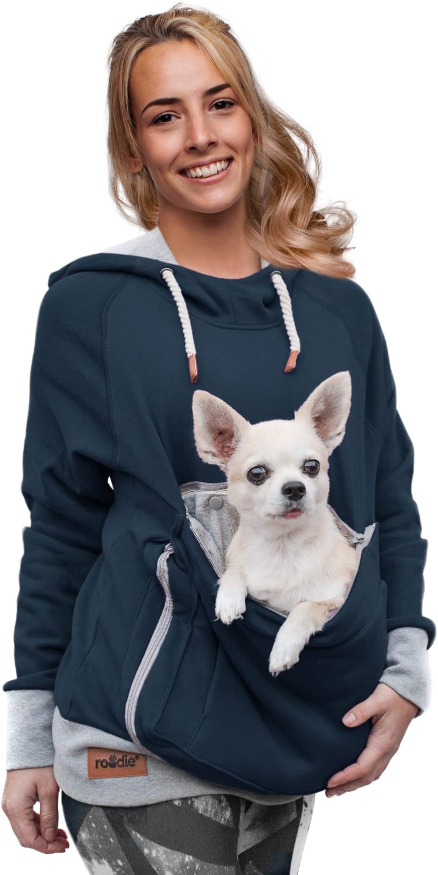 Pet Pouch Hoodie Small Pet Carrier - Dog Cat Pouch Hoodie Sweatshirt Kangaroo Pocket Holder - No Ears - Women's Fit