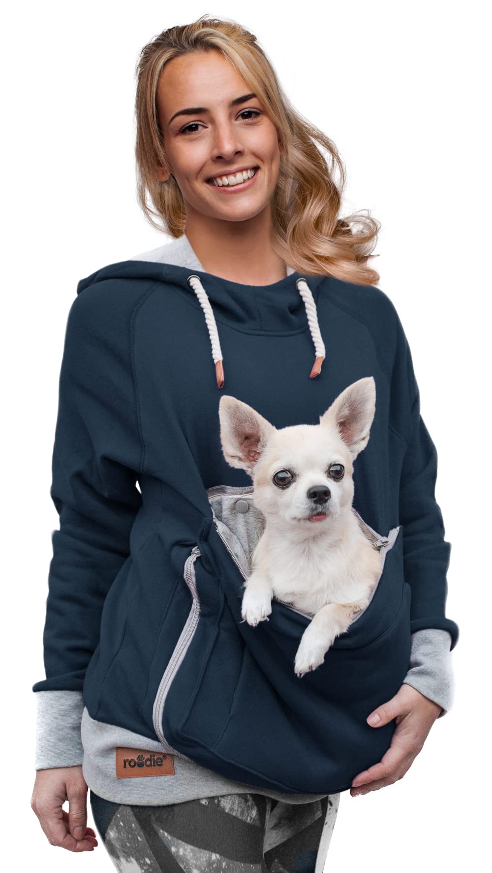 Pet Pouch Hoodie Small Pet Carrier - Dog Cat Pouch Hoodie Sweatshirt Kangaroo Pocket Holder - No Ears - Women's Fit