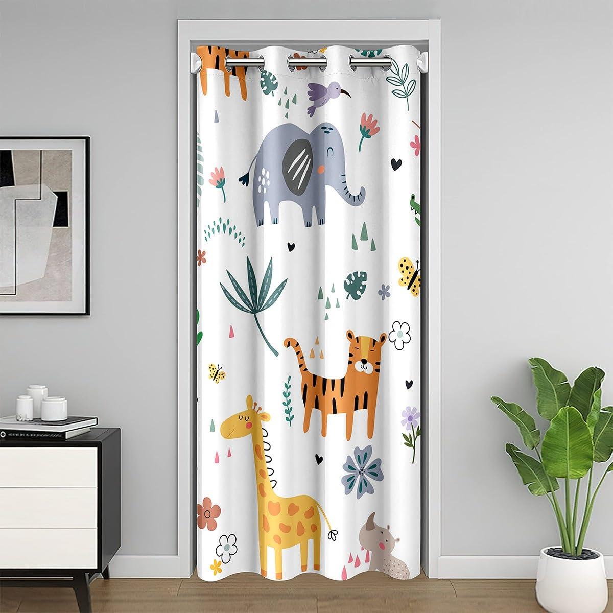 Rideau de porte occultant animaux du zoo 132x203 pour chambre d'enfant