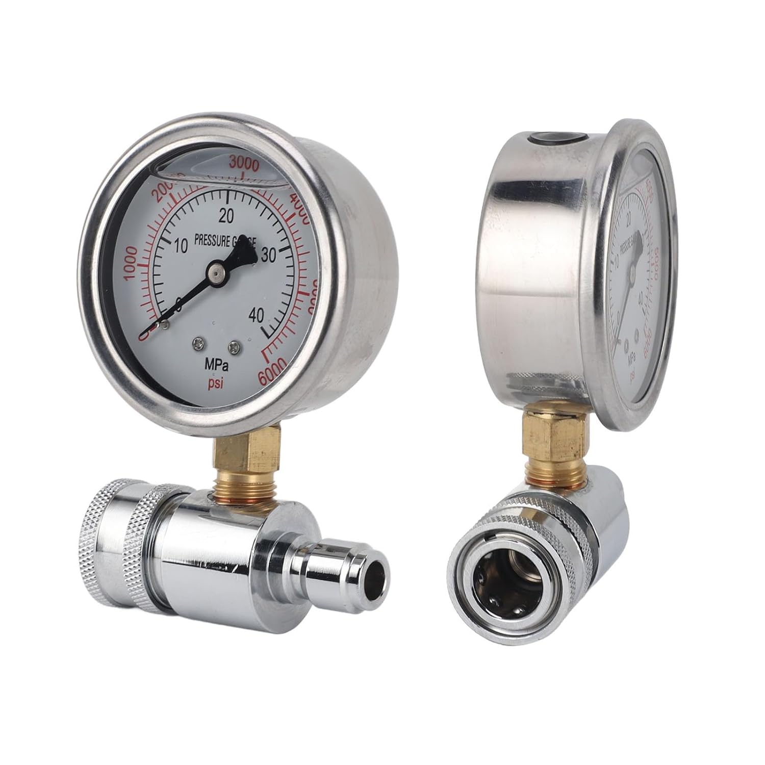 Pressure Washer Gauge 6000psi, High Pressure Washer Accessories with 3/8in Quick Connect Fitting, Stainless Steel Pressure Gauge for Car Wash and Cleaning Equipment