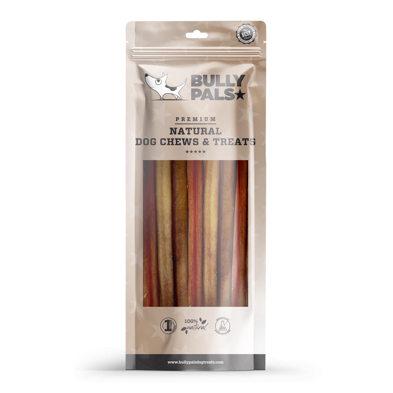 BULLY PALS - 9-10 inch Thick Bully Sticks - 10 Pack - Long Lasting, All Natural, Single Ingredient, Dehydrated Dog Treats and Dental Chews