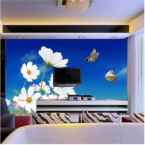 Amazon Xbwy 装飾壁画 アートバタフライフライングインブルースカイ花壁紙バスルーム3d壁壁画子供子供リビングルームベッドルームアート 0x140cm 壁紙