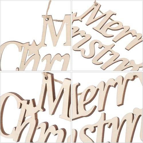 Miniatura 5 de EXCEART 2 letreros de madera para puerta de Navidad, decoración de pared de Feliz Navidad para decoración interior del hogar, letrero colgante