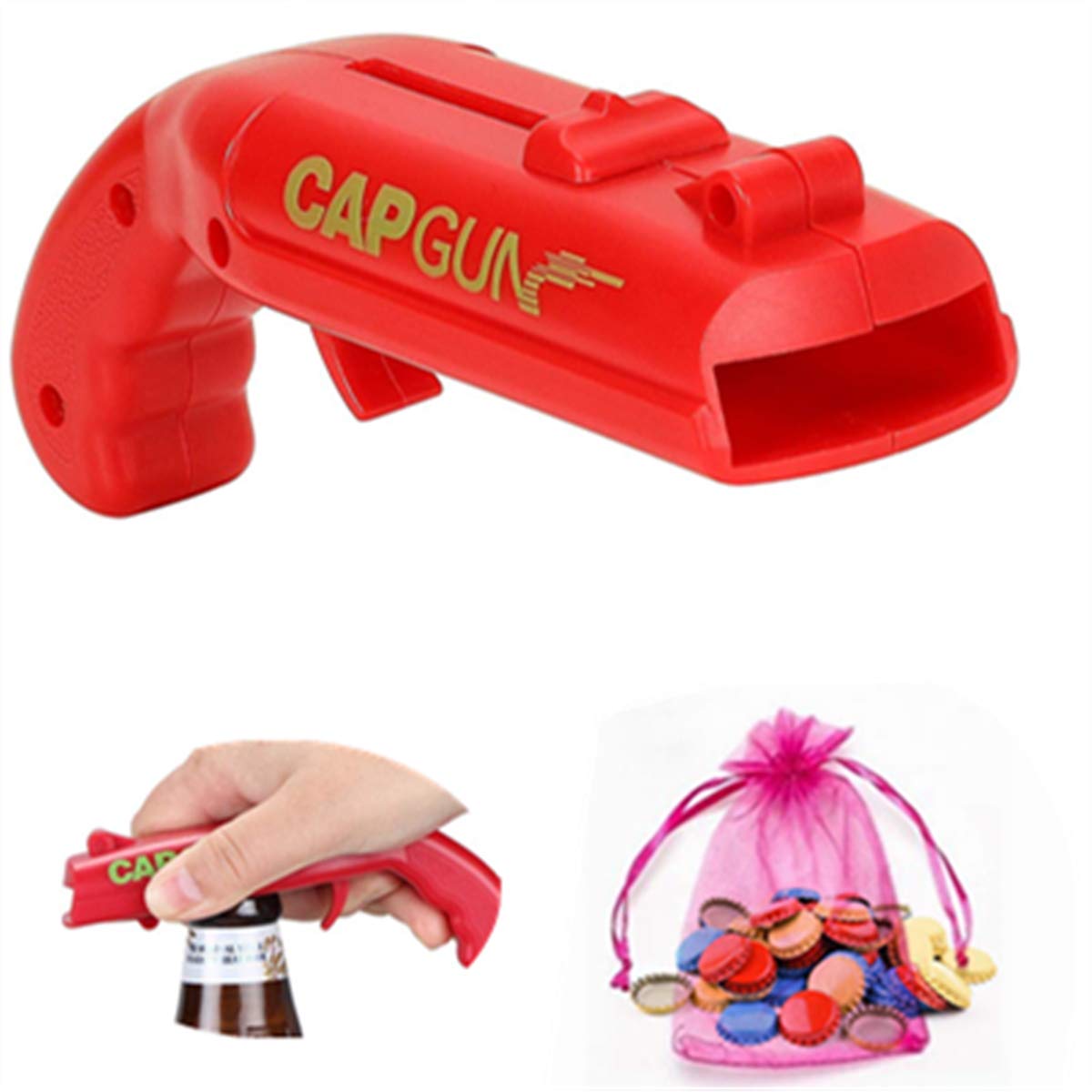 Yiran Cap Gun Bottle Opener with 10 Beer Covers,Shoots Over 5 Meters,Cap Gun Launcher Shooter Bottle Opener,Beer Drink Bottles Opener Beer Bottle Caps Openers for Home Bar Party Drinking Game