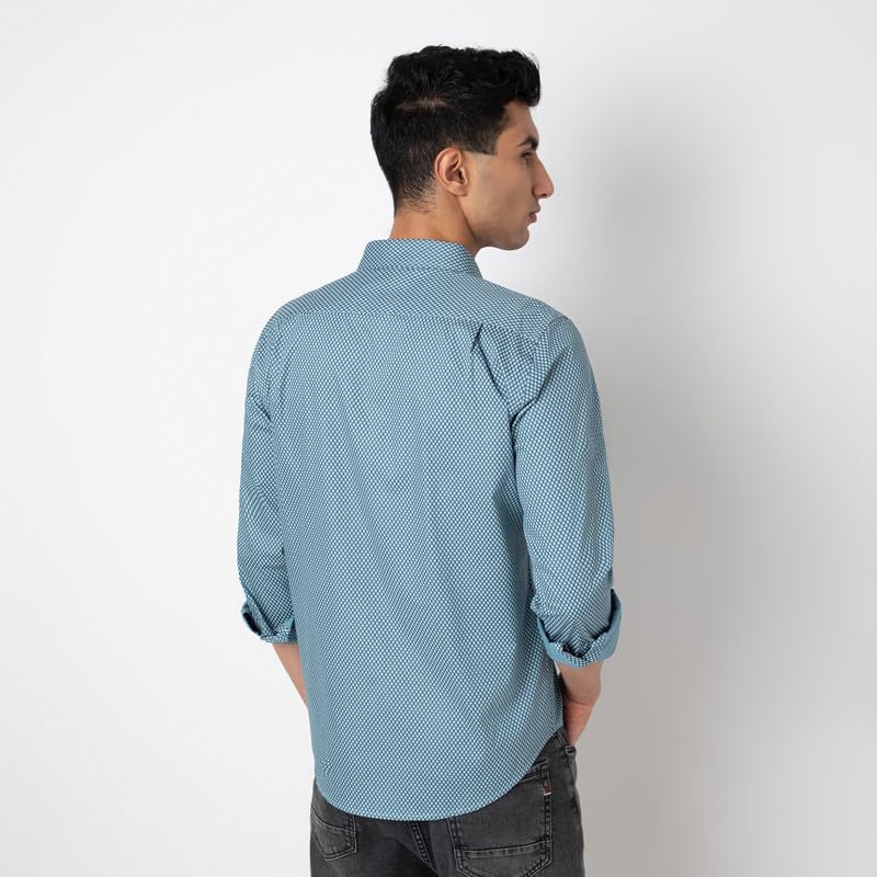 Image of MARK & ALBERT Men's Printed Full Sleeves Regular Fit Shirt Blue | 100% Cotton Stretchable Fabric