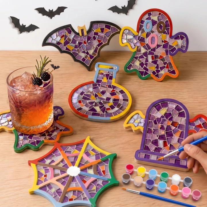 6 PCS Halloween Coasters, Mixed Color DIY Glass Mosaic Tiles for Crafts - image 1