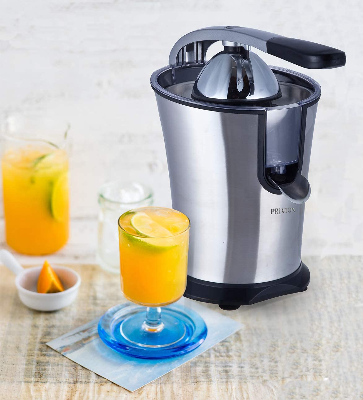 PRIXTON - Exprimidor Electrico de Naranjas Automatico, Exprime Zumos Fácilmente con 160 W de Potencia y 800 ml de Capacidad, Negro/Acero Inoxidable, Medidas 31x20x32 cm | XP1 (Reacondicionado)
