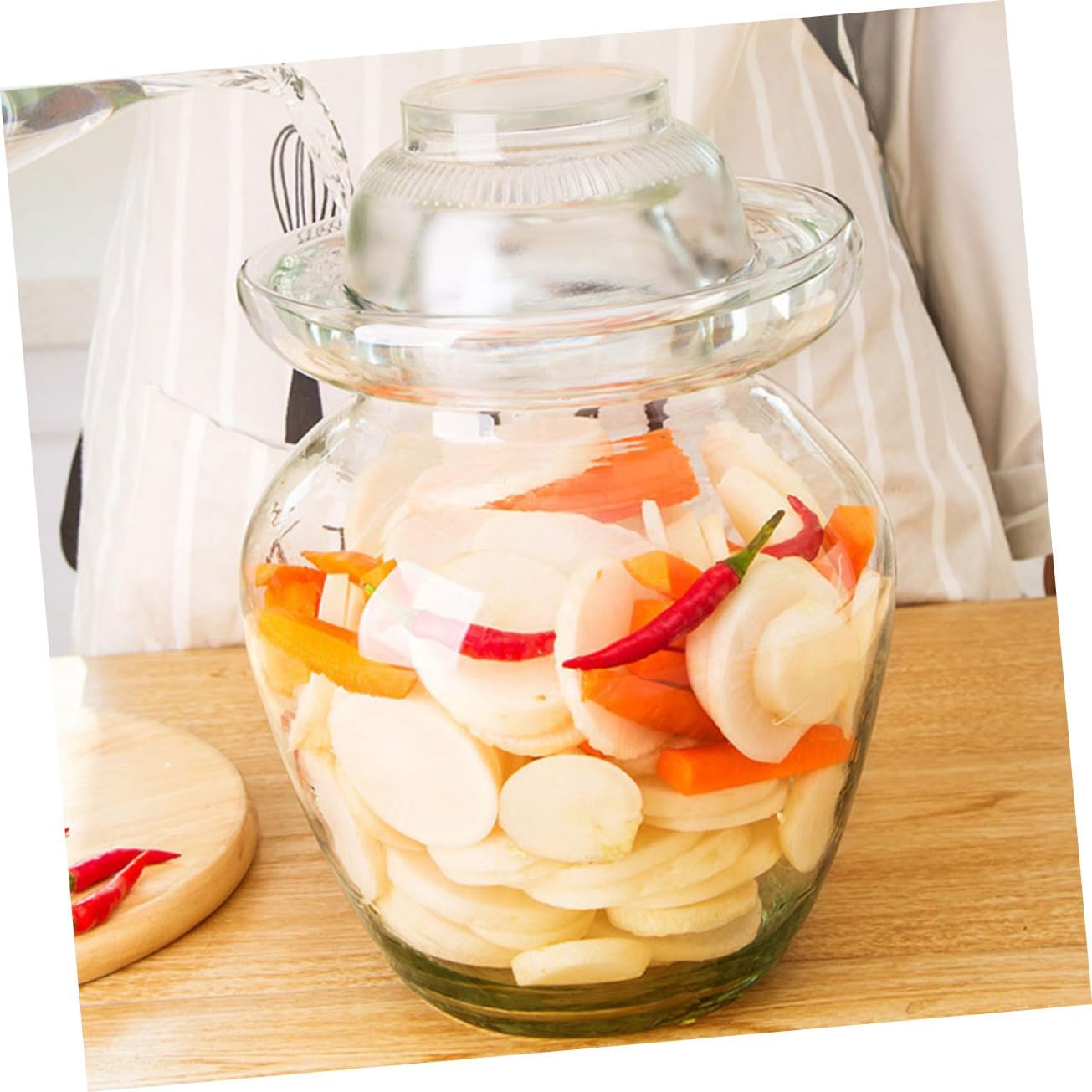 Mikinona Traditional Glass Fermenting Crock Jar for Kimchi and Vegetables Capacity Easy Pickling and Preserving for Sauerkraut Cabbage and More